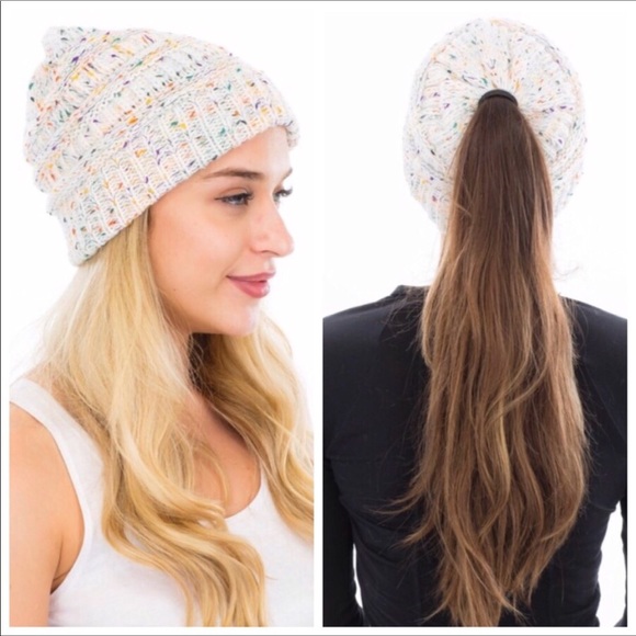 ♥️Messy Ponytail Confetti Beanie Hat♥️ - Picture 4 of 4